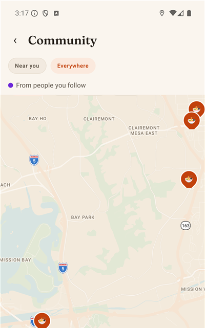 The community map with pins from real people